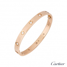 Cartier Rose Gold Full Diamond Love Bracelet Size 19 B6040619